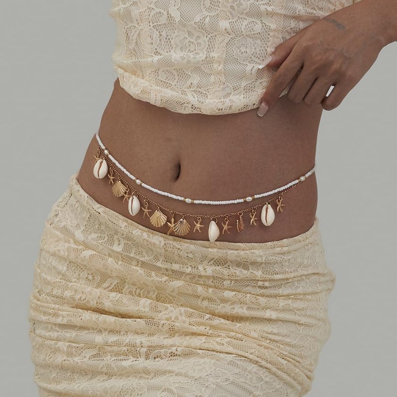 BOOSTIQ Pearl Starfish Belt Chain for Women Mermaid Starfish Seashell Waist Chain Summer Hawaiian Waist Chains Beach Jewelry Mermaid Costume Accessories Halloween Pirate Jewelry - Image 3